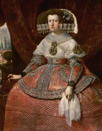 Diego Velazquez Konigin Maria Anna von Spanien in hellrotem Kleid